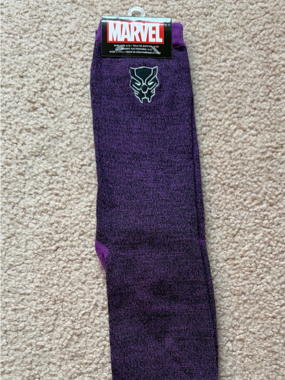Marvel Black Panther Crew Socks One Pair Purple Men's Size 6-12